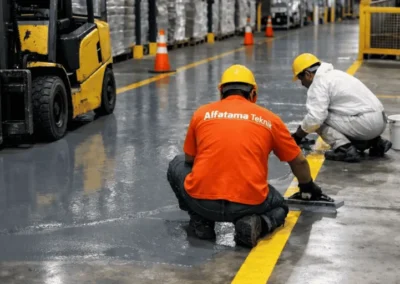 biaya epoxy lantai untuk beban berat (forklift) pada jalur logistik pabrik